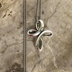 Retired James Avery Sterling Silver Eternal Ribbon Cross Pendant Necklace 18"